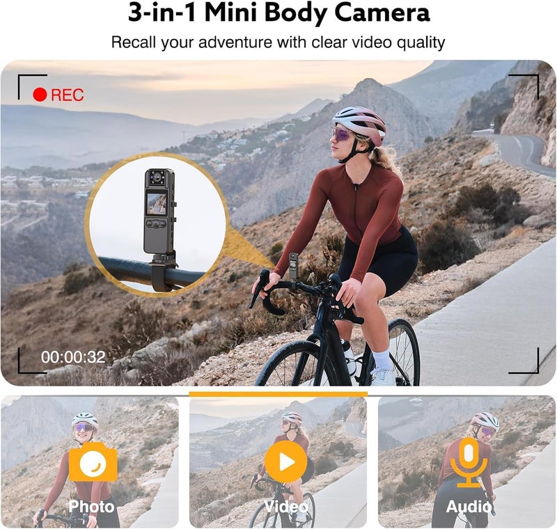 Mingkeda Body Camera with Audio and Video Recording, HD 1080P Body Cam with 180° Rotating Lens, IR Cut Auto Night Vision, 6HR Battery, 128GB Body Worn Camcorder Personal Police (128G HD 1080P) - Image 4